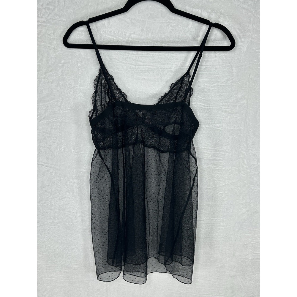 Victorias Secret XL 90's Black Sheer Dotted Flyaway Babydoll Coquette Whimsigoth - Picture 12 of 13
